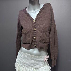 Freshman 1996 Brown Cardigan Sweater W/ Gold Tone Buttons